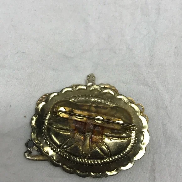 Rare vintage gold tone MOTHER brooch pin with rhinestones cameo crystals wow!